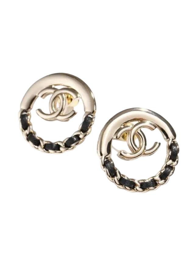 Women's CC Logo Circle Chain Earrings Black Gold