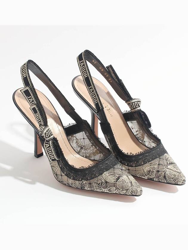 Christian Dior J'adior Butterfly Motif Metallic Thread Slingback Heels Black