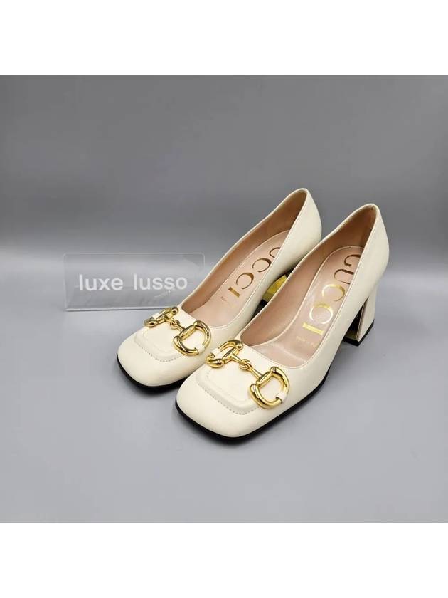 Gucci Horsebit Mid Heel Pumps White