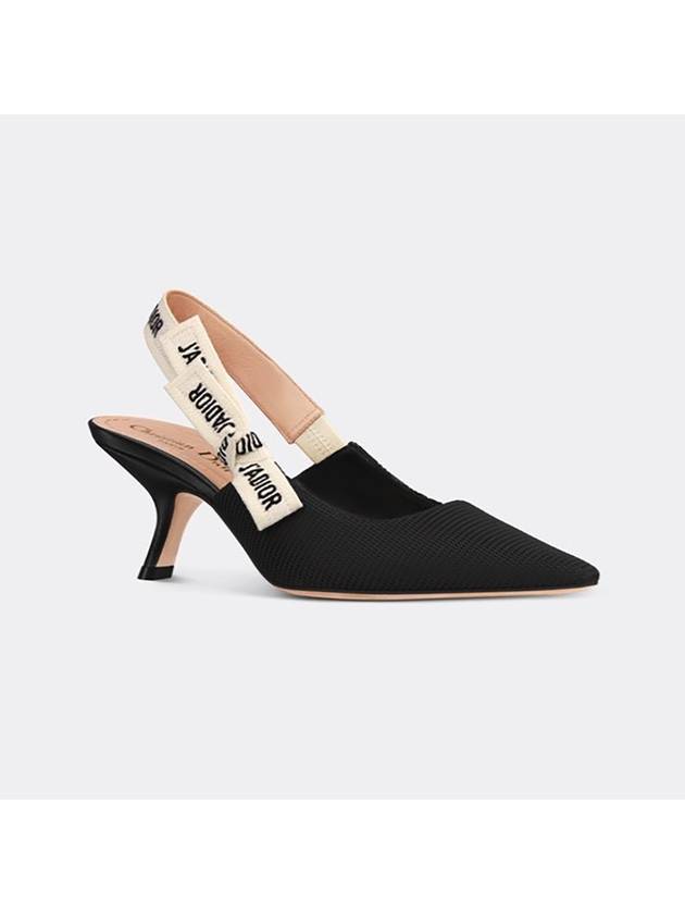Christian Dior J'adior Embroidered Ribbon Fabric Slingback Heels Black