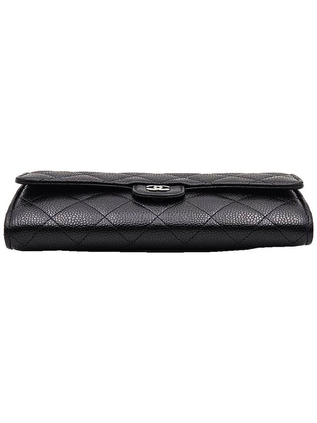 Chanel AP0241 Black Caviar Silver CC Logo Classic Long Flap Wallet