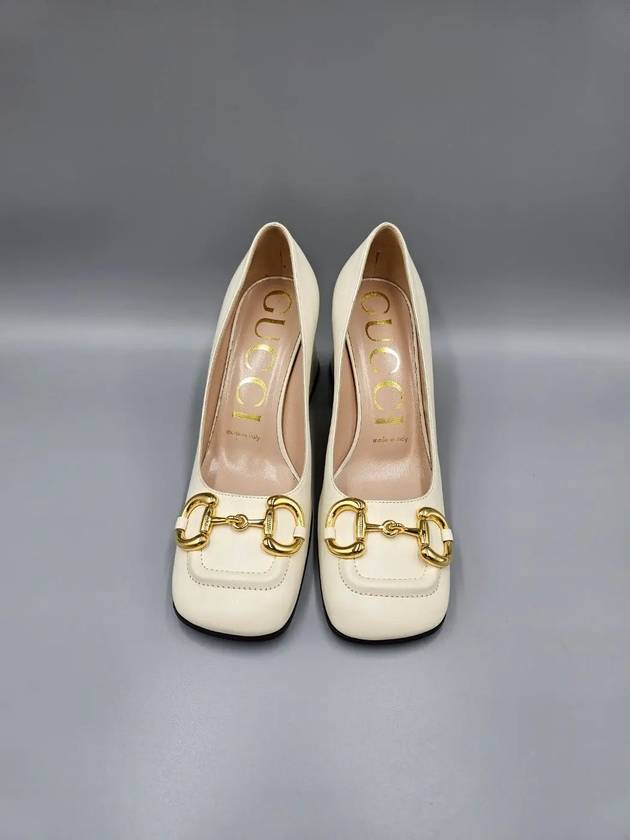 Gucci Horsebit Mid Heel Pumps White