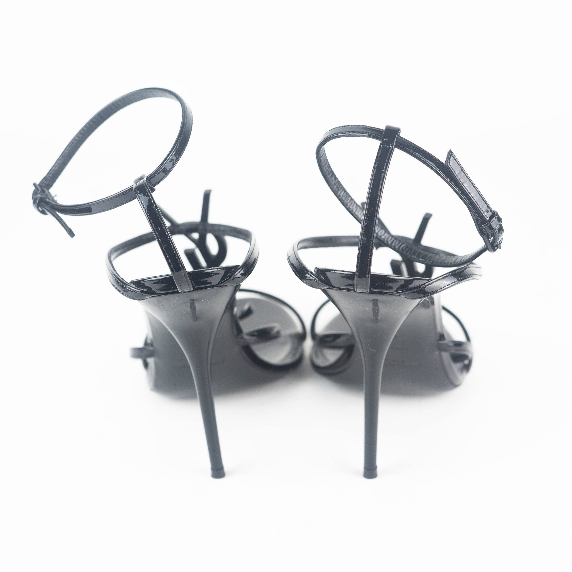 Saint Laurent Cassandra Sandals in Patent Leather with Black Monogram