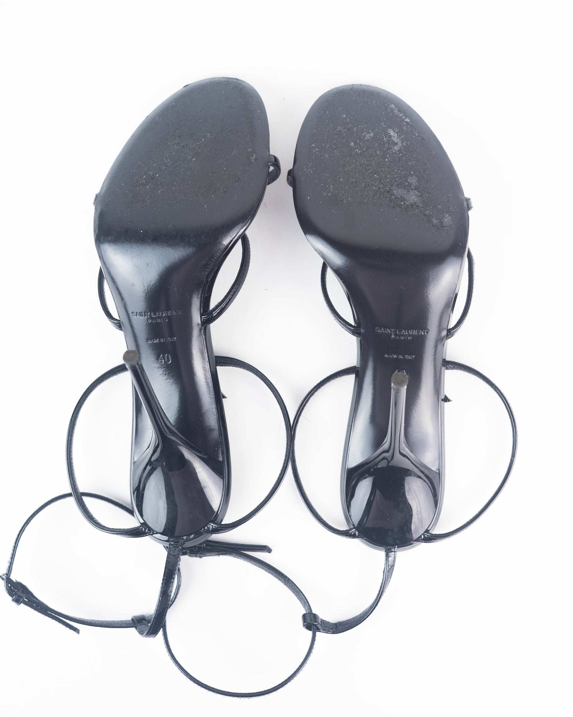 Saint Laurent Cassandra Sandals in Patent Leather with Black Monogram