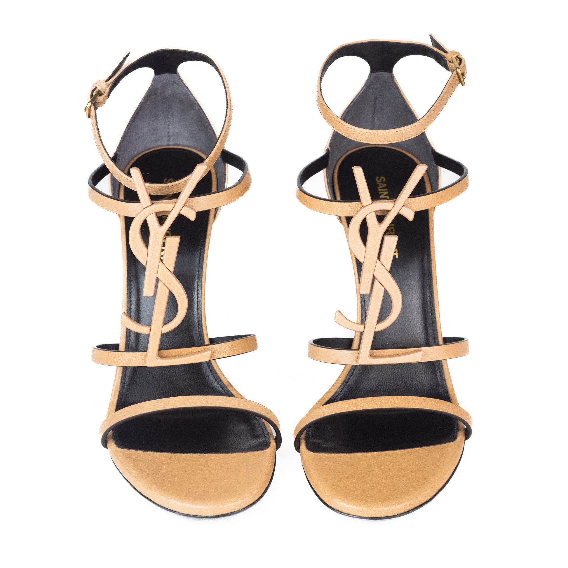 Saint Laurent Cassandra Sandals in Marron Gold Vegetable-tanned Leather