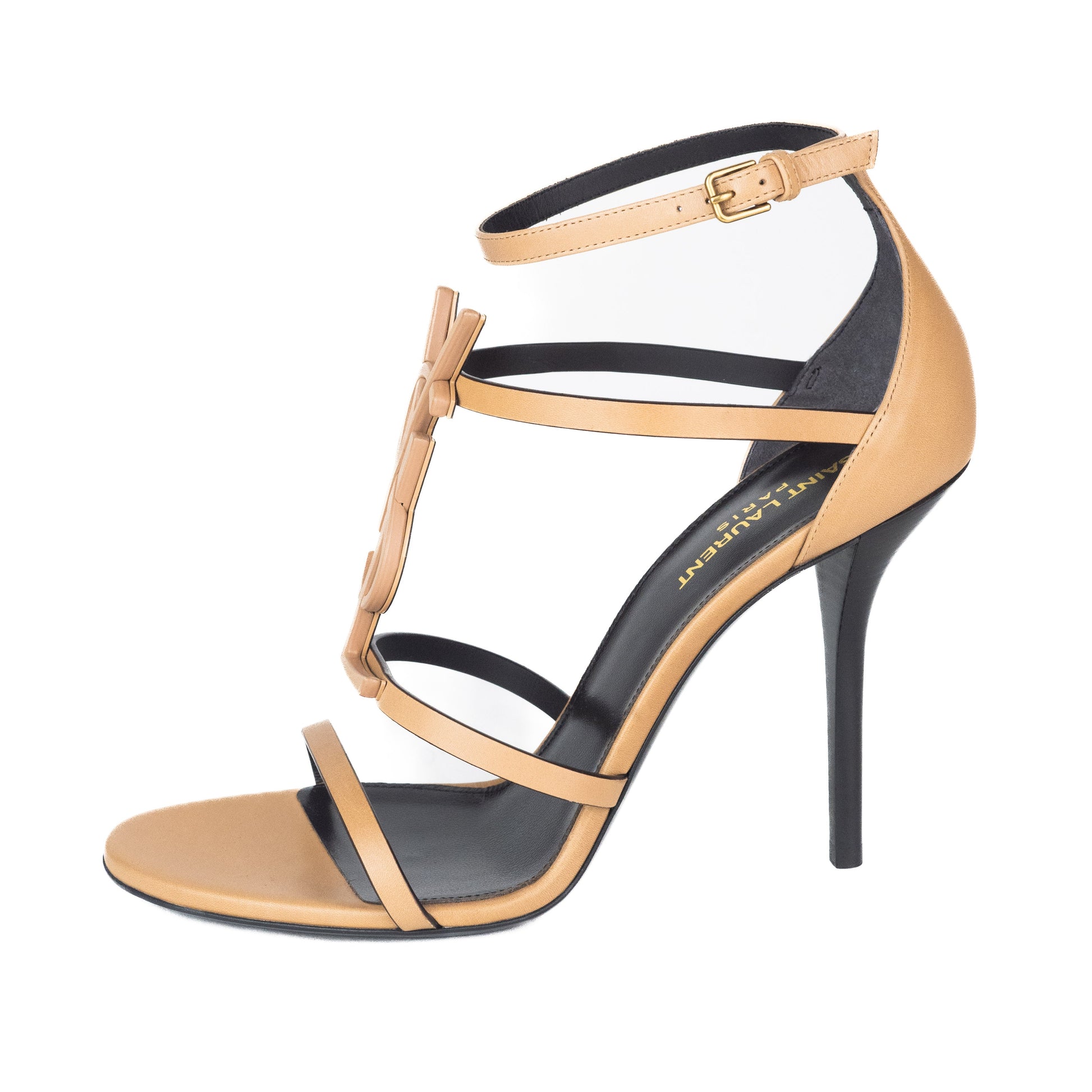 Saint Laurent Cassandra Sandals in Marron Gold Vegetable-tanned Leather