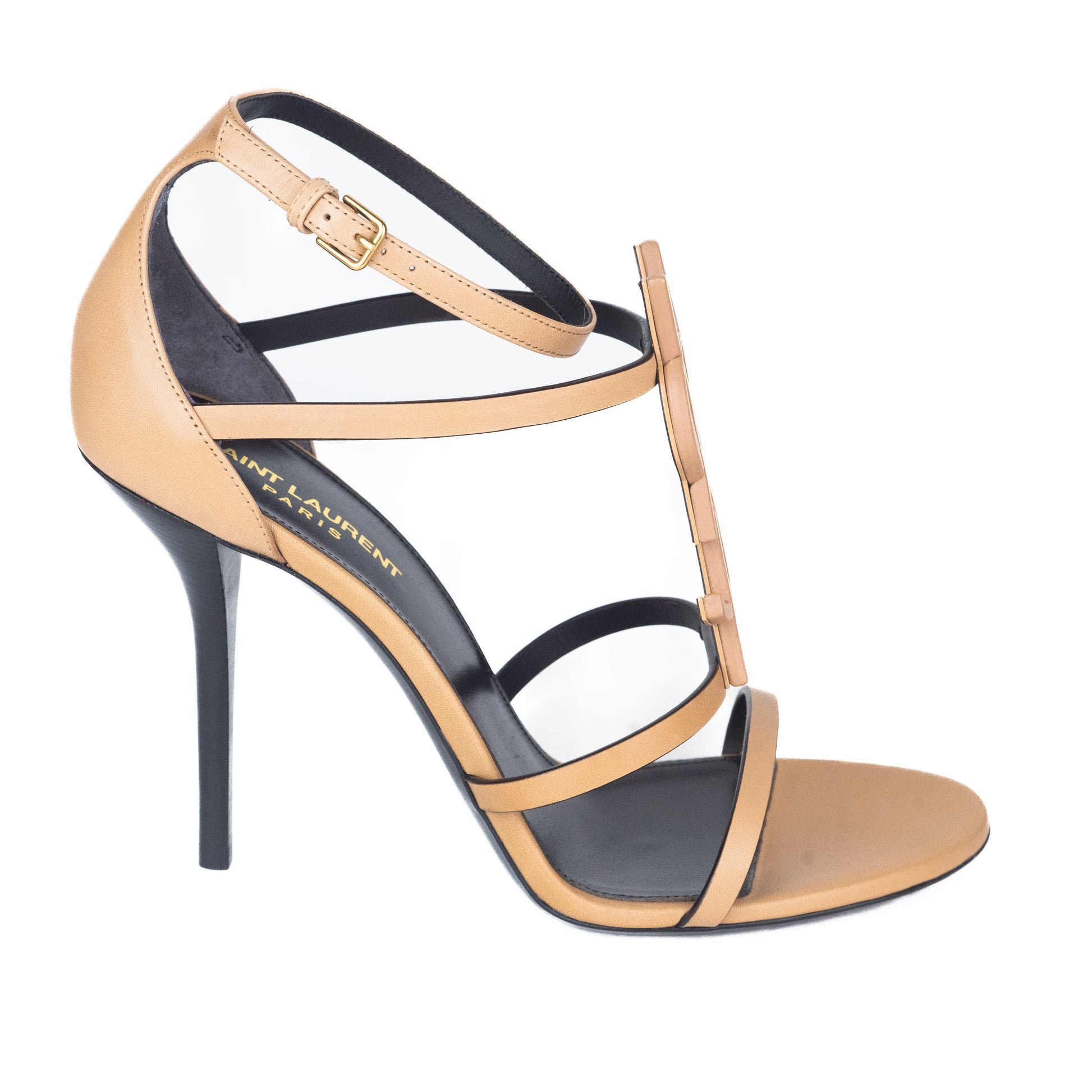 Saint Laurent Cassandra Sandals in Marron Gold Vegetable-tanned Leather