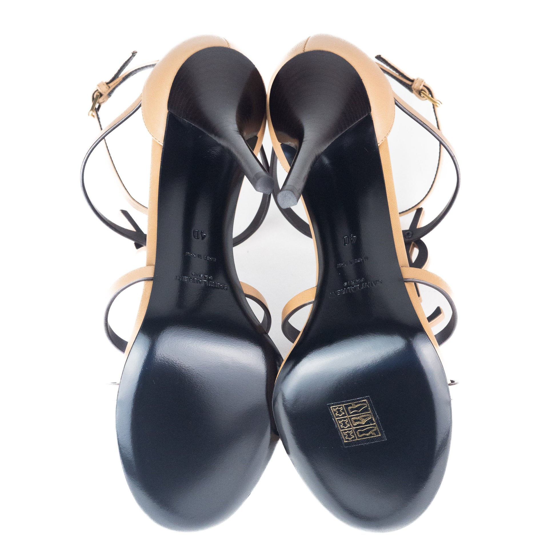 Saint Laurent Cassandra Sandals in Marron Gold Vegetable-tanned Leather