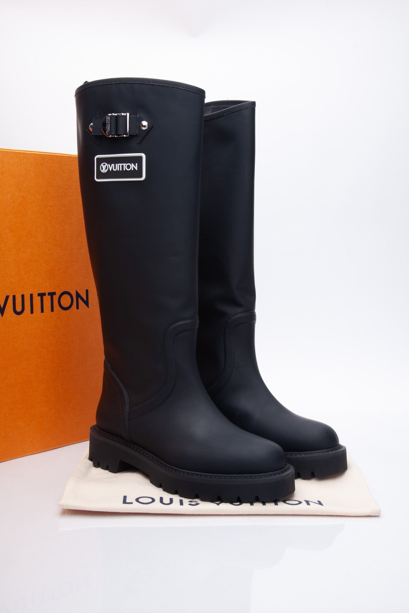 LOUIS VUITTON Black Territory Flat High Boots 38