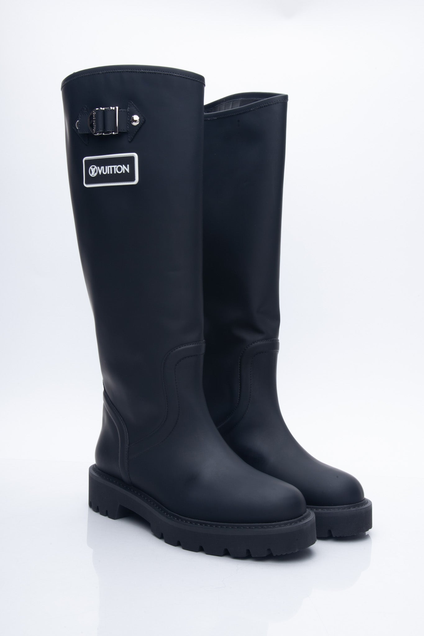 LOUIS VUITTON Black Territory Flat High Boots 38