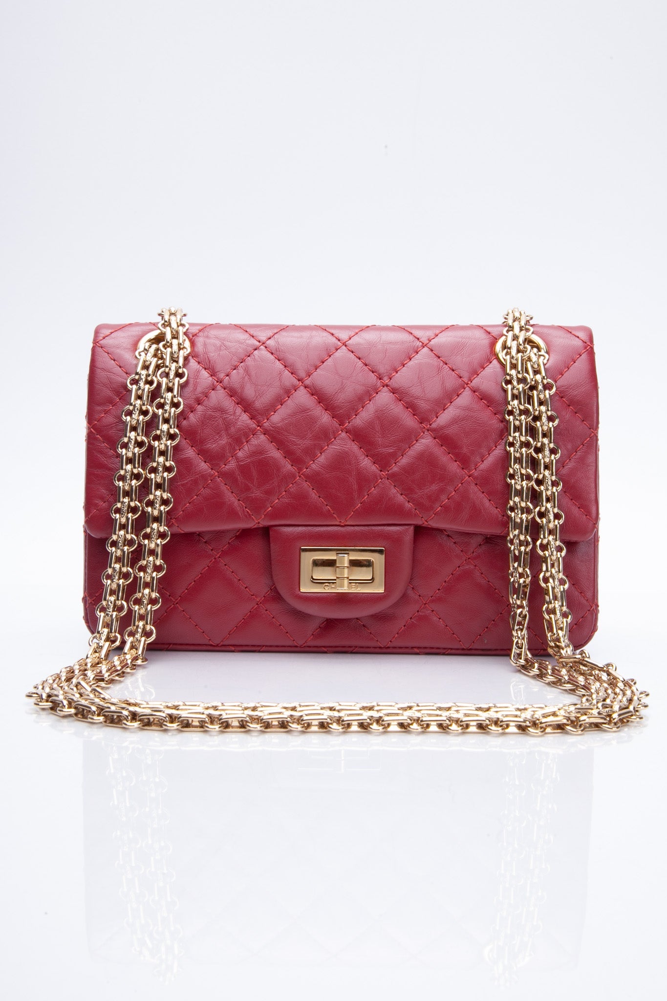 CHANEL Aged Calfskin Quilted 2.55 Reissue Mini Flap Red