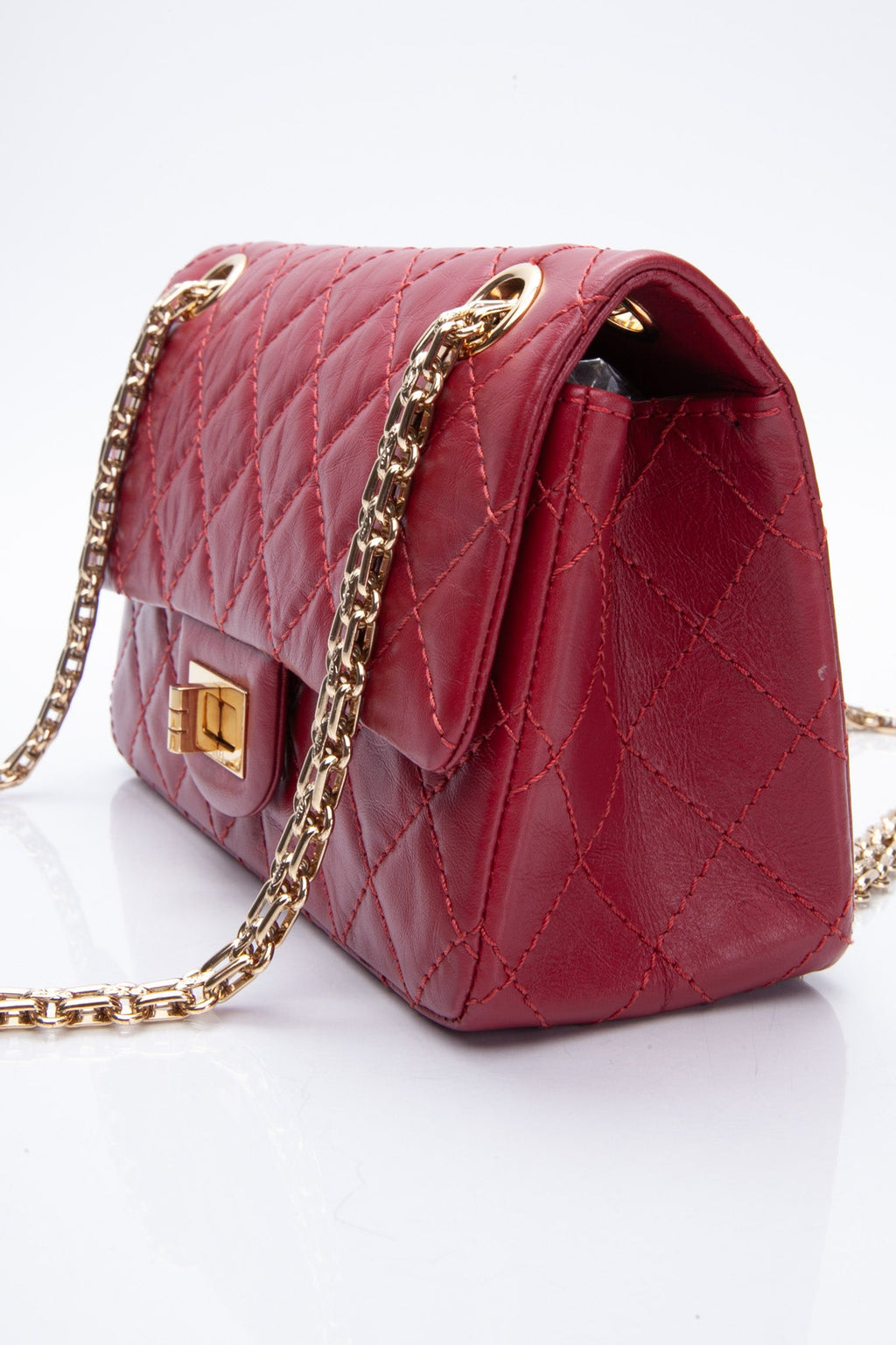 CHANEL Aged Calfskin Quilted 2.55 Reissue Mini Flap Red
