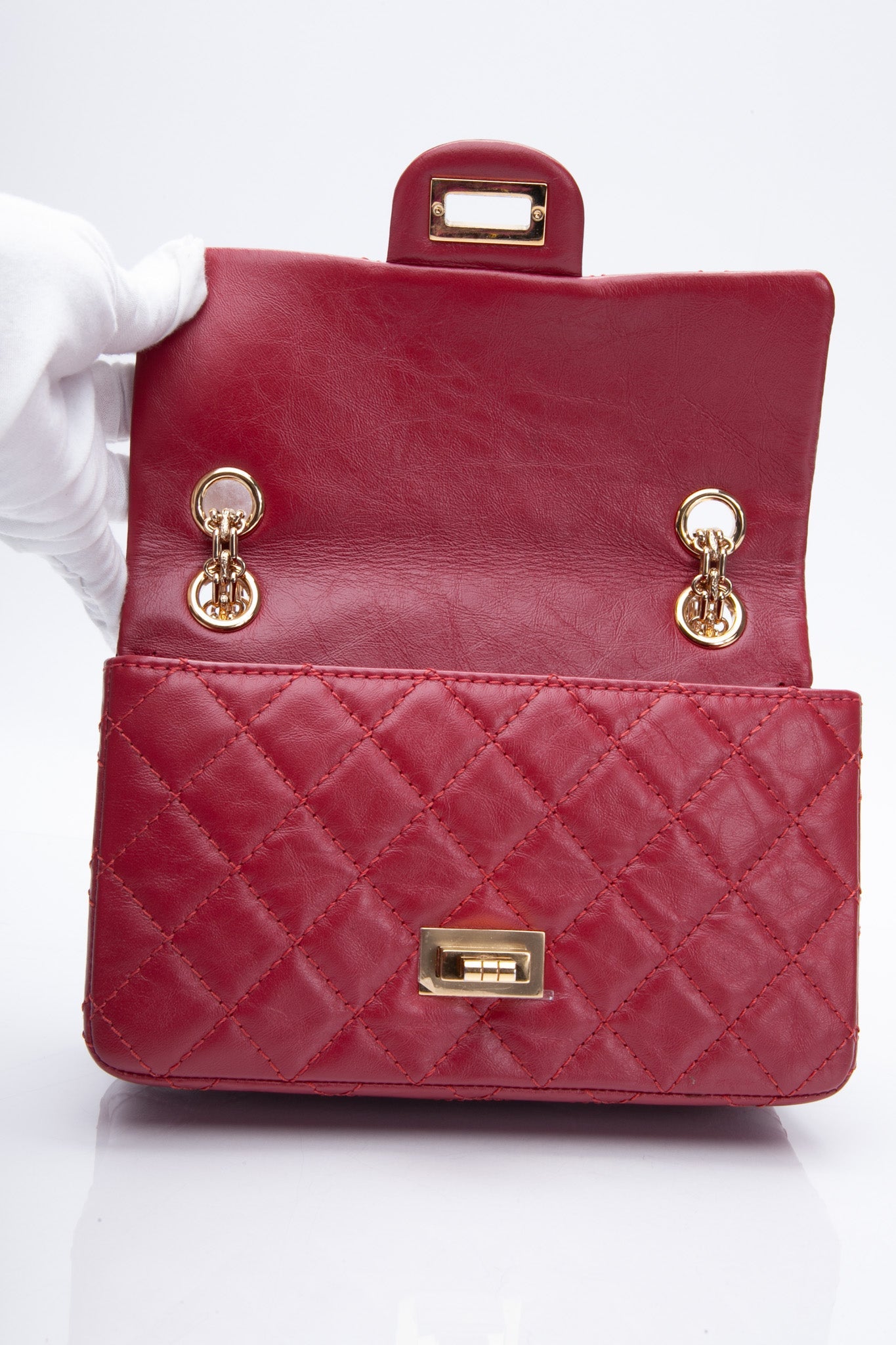 CHANEL Aged Calfskin Quilted 2.55 Reissue Mini Flap Red
