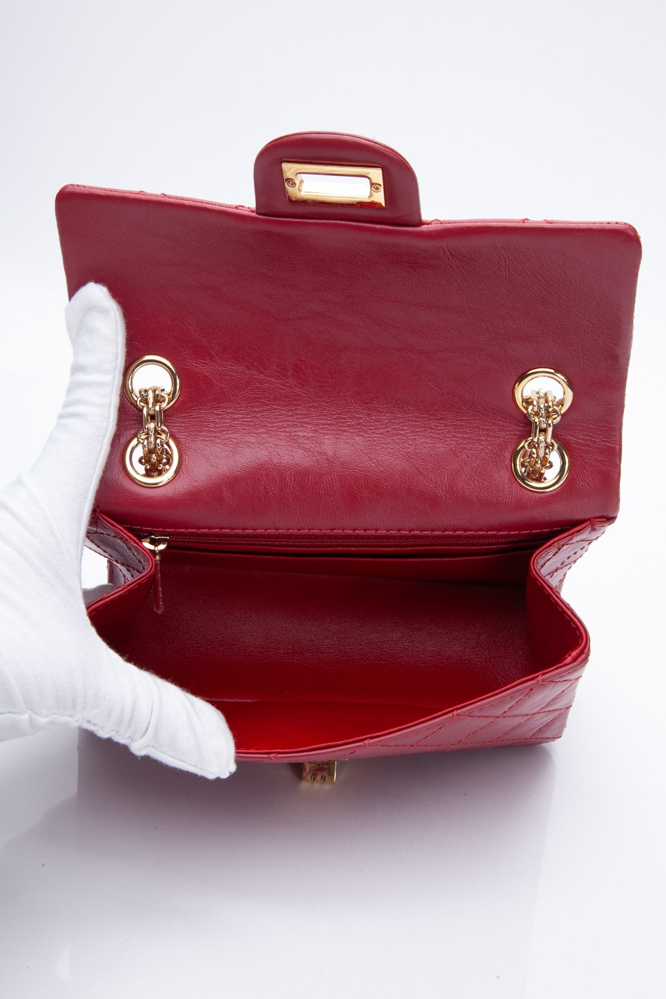 CHANEL Aged Calfskin Quilted 2.55 Reissue Mini Flap Red