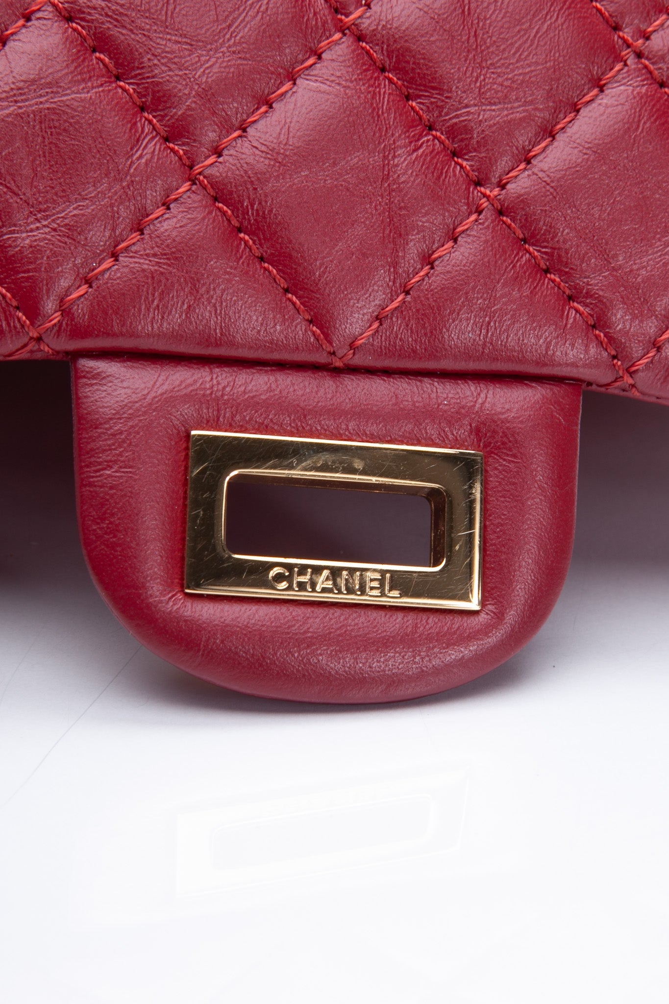 CHANEL Aged Calfskin Quilted 2.55 Reissue Mini Flap Red