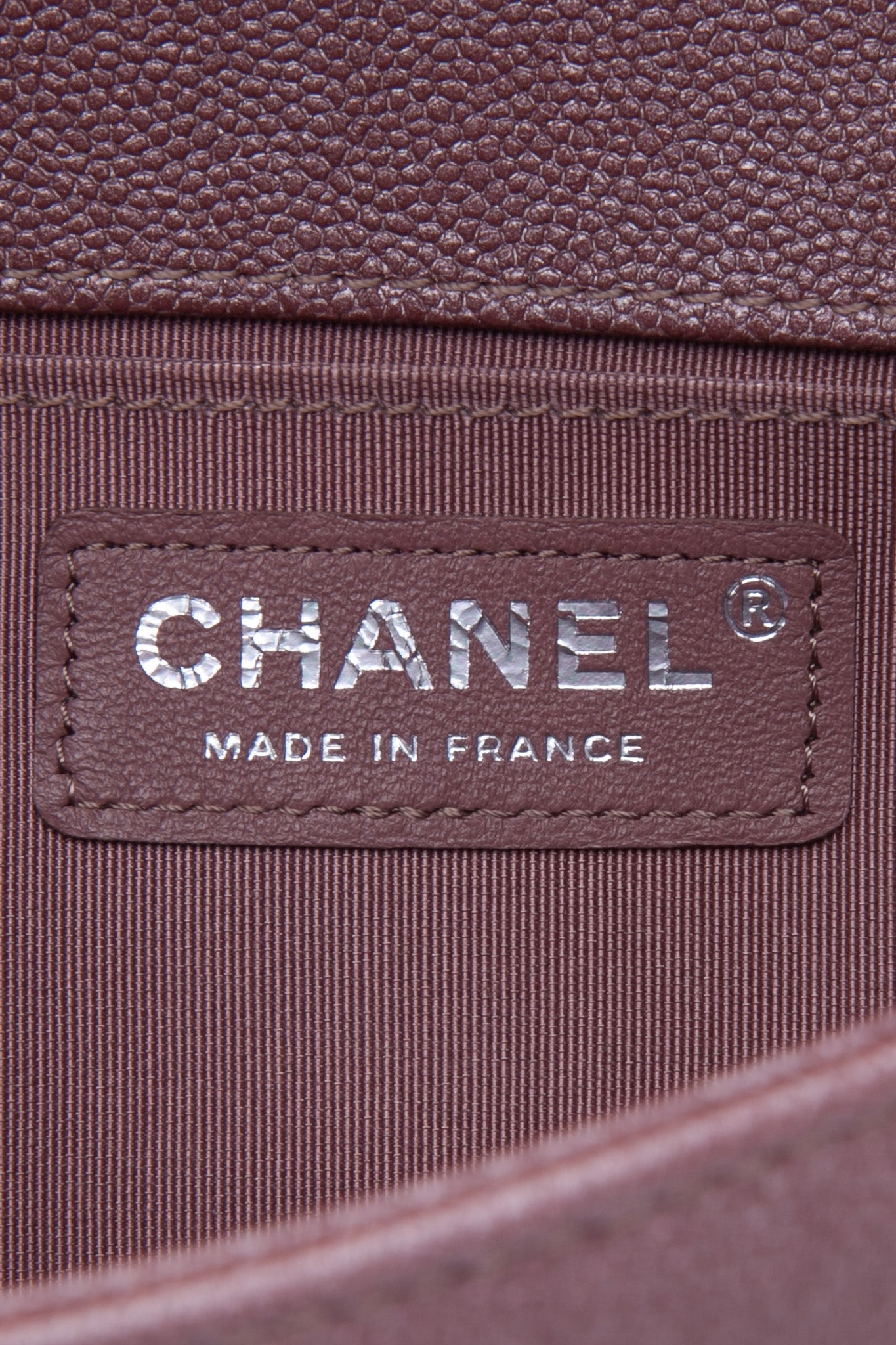 CHANEL Dark Pink Metallic Caviar Chevron Quilted Medium Boy Flap bag