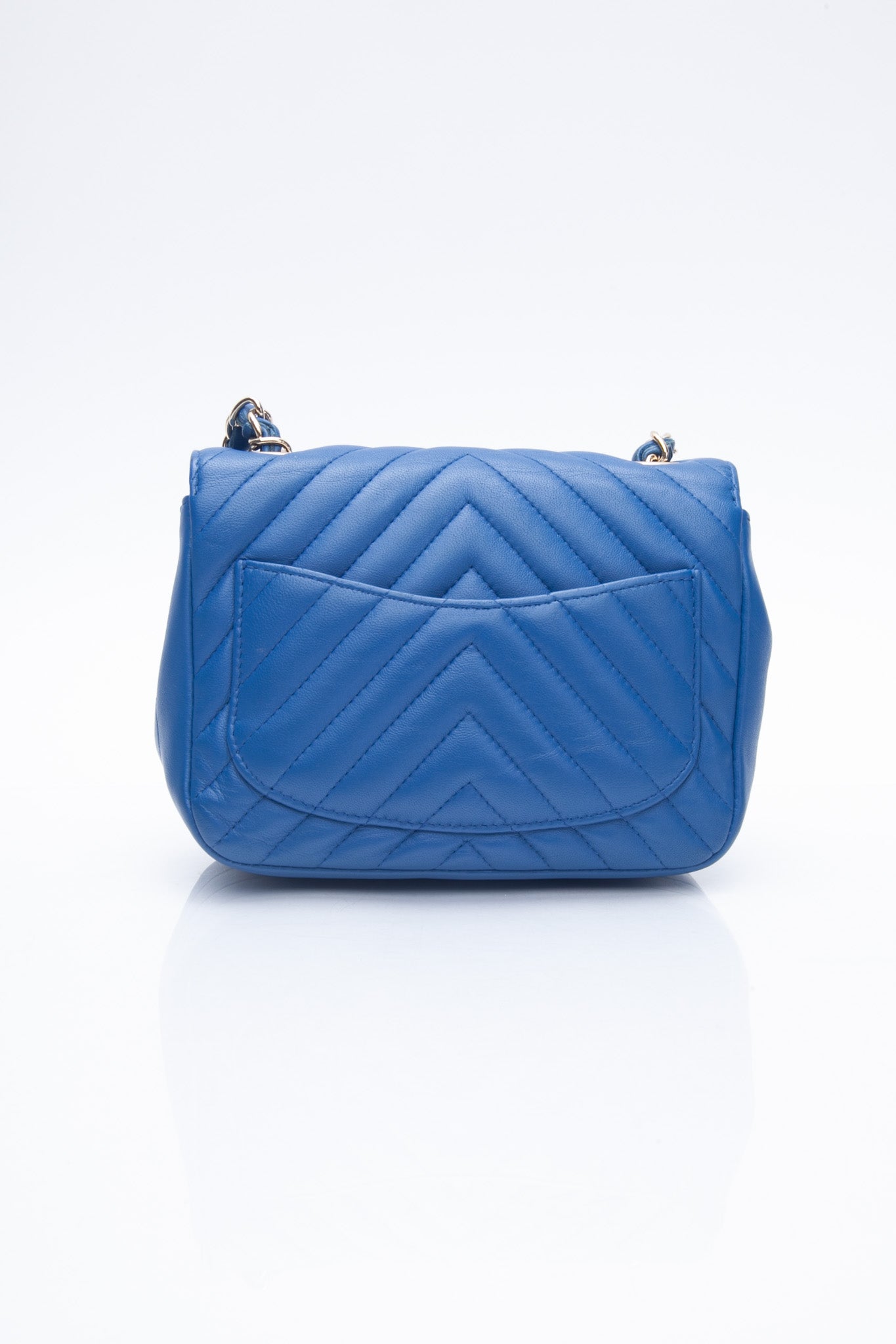 CHANEL Chevron Lambskin Blue Leather Square Mini Flap Bag