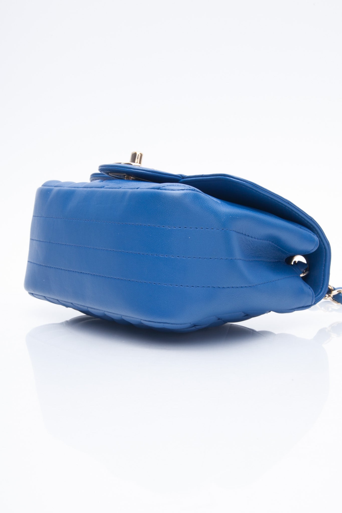 CHANEL Chevron Lambskin Blue Leather Square Mini Flap Bag