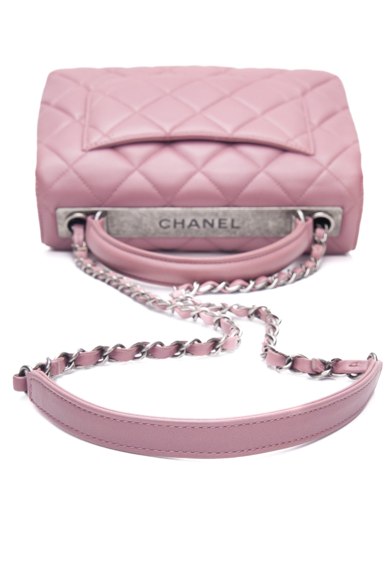 CHANEL Mauve Pink Lambskin Quilted Trendy CC Top Handle Flap Crossbody Bag