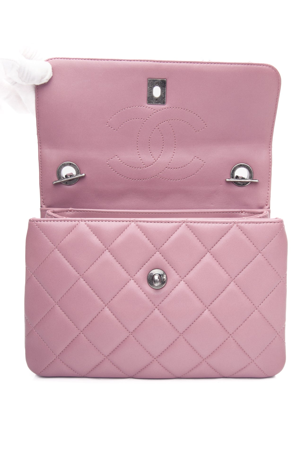 CHANEL Mauve Pink Lambskin Quilted Trendy CC Top Handle Flap Crossbody Bag
