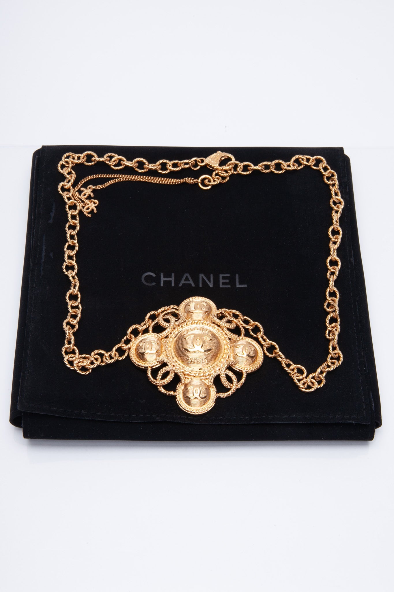 CHANEL Metal CC Necklace Gold Tone