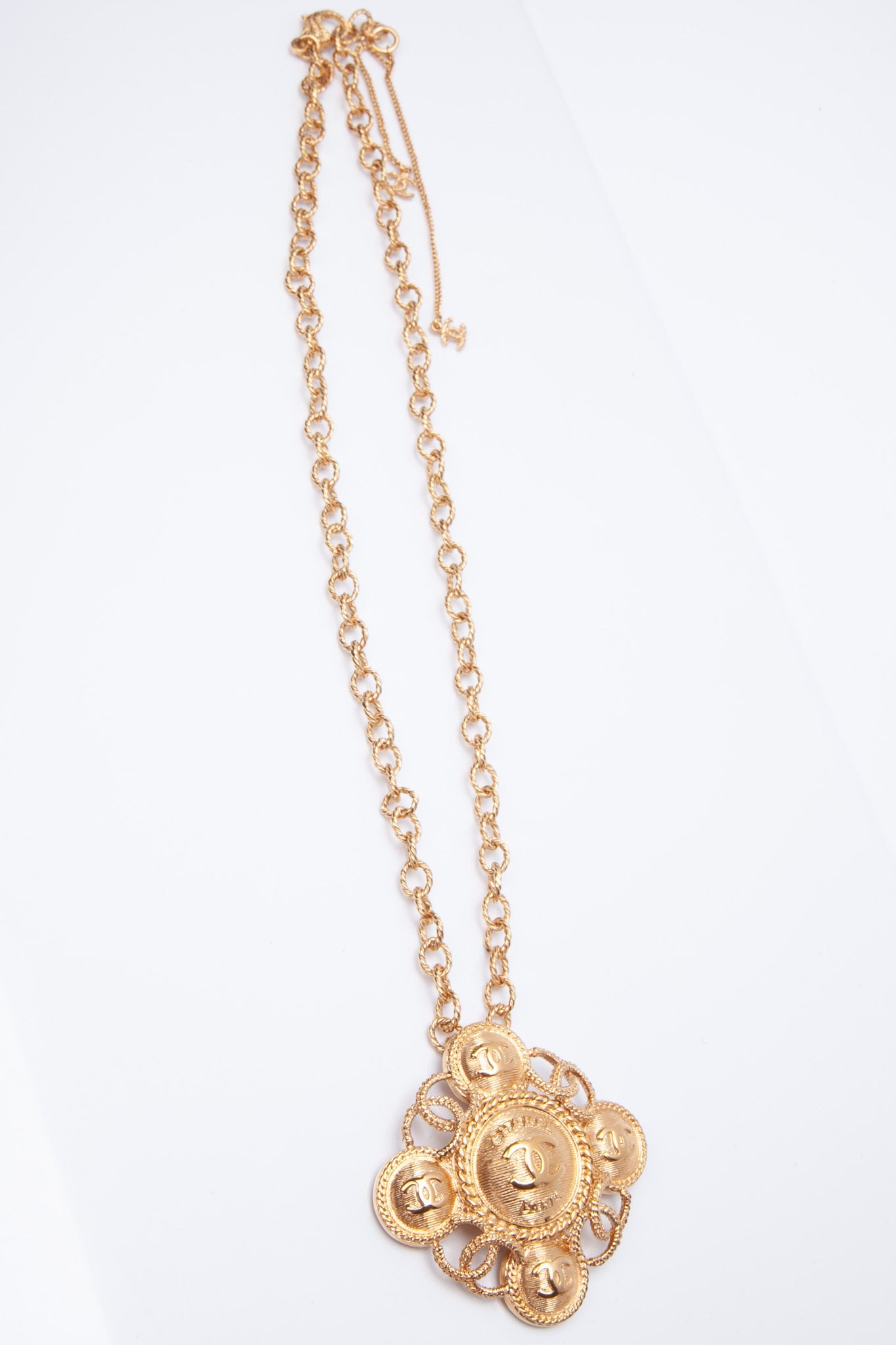 CHANEL Metal CC Necklace Gold Tone