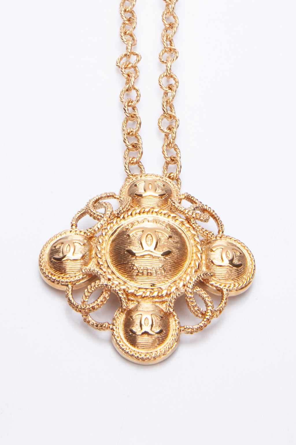CHANEL Metal CC Necklace Gold Tone