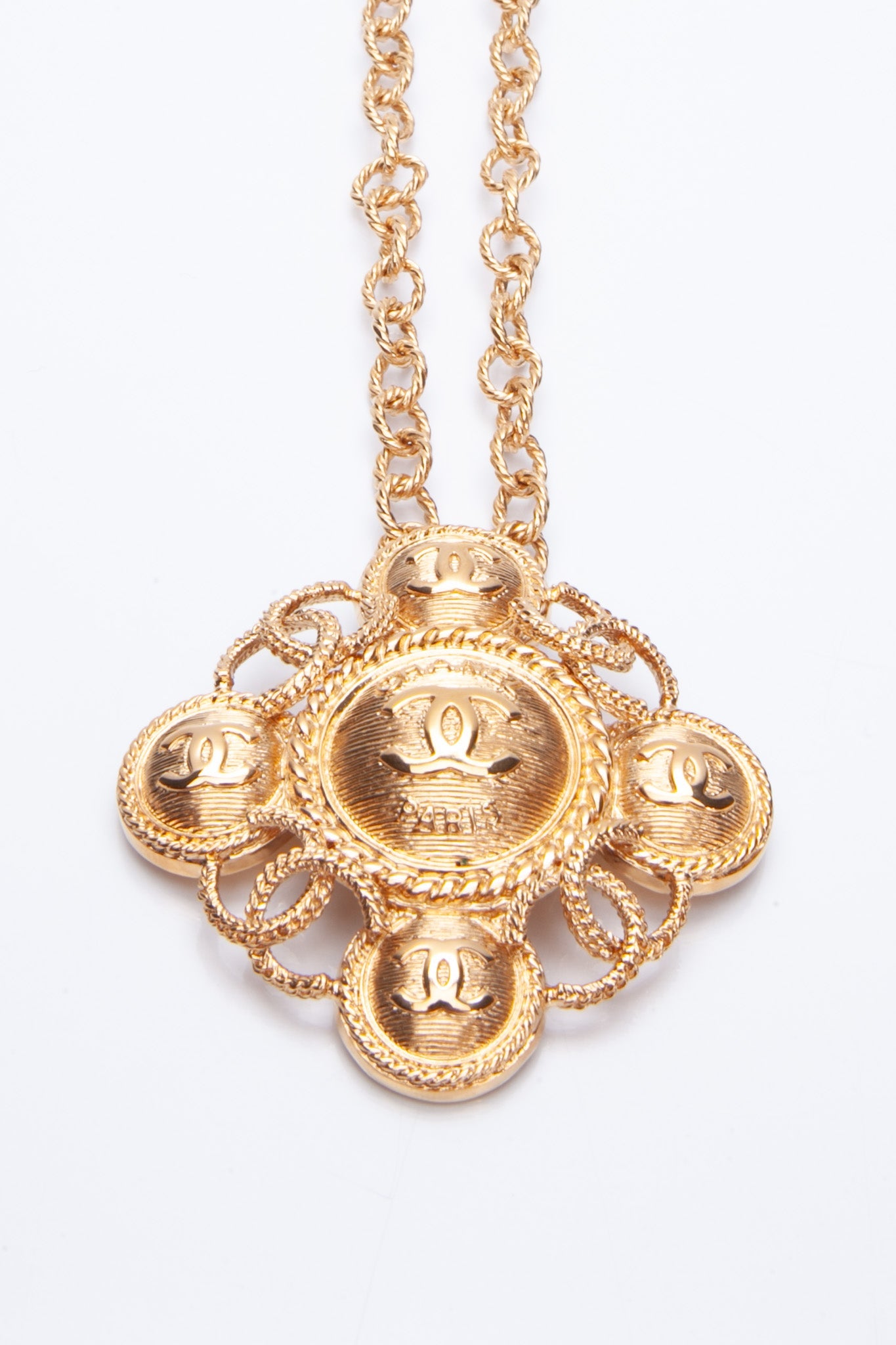 CHANEL Metal CC Necklace Gold Tone