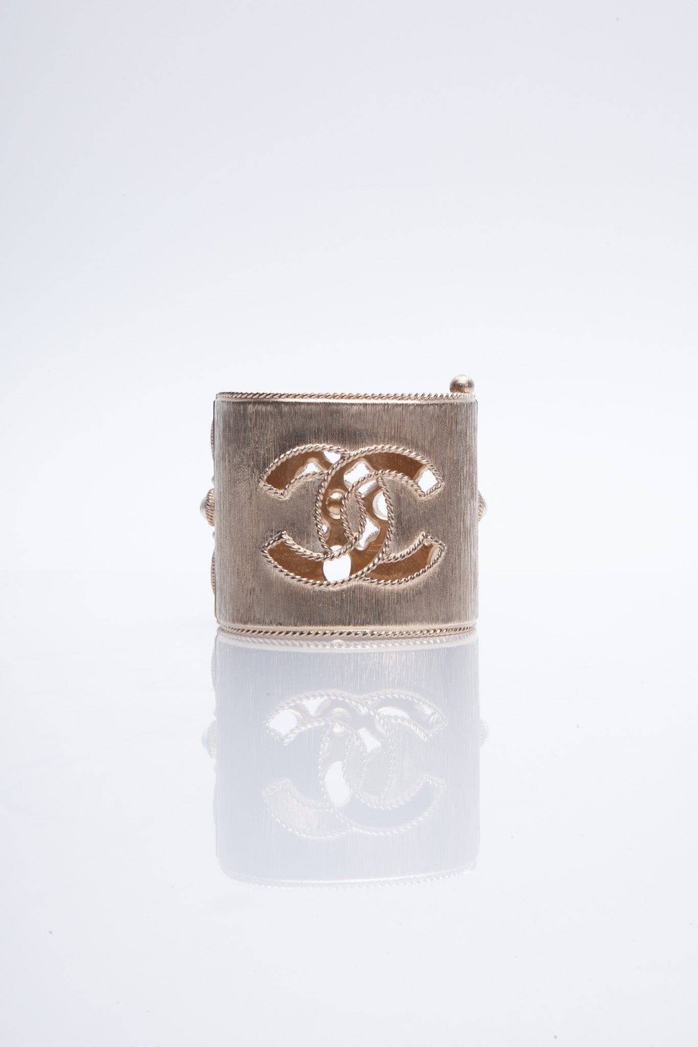 CHANEL Faux Pearl CC Cuff Hinged Bracelet