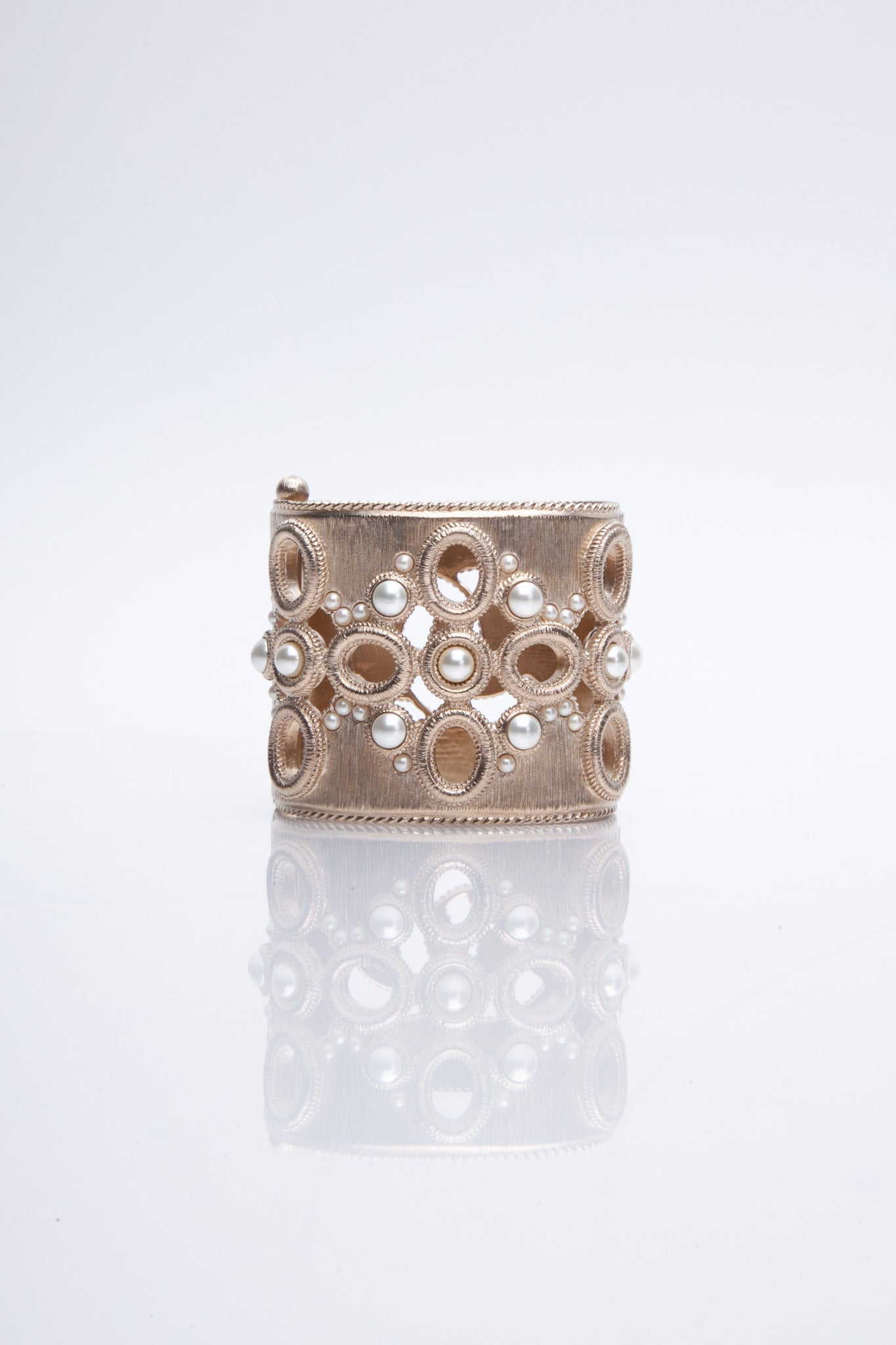 CHANEL Faux Pearl CC Cuff Hinged Bracelet