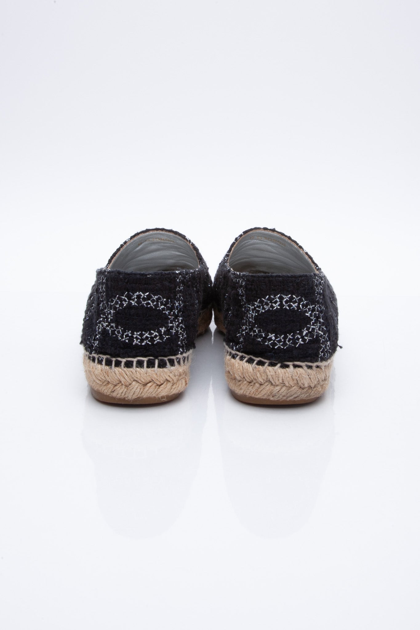 CHANEL Black Silver CC Espadrilles 41