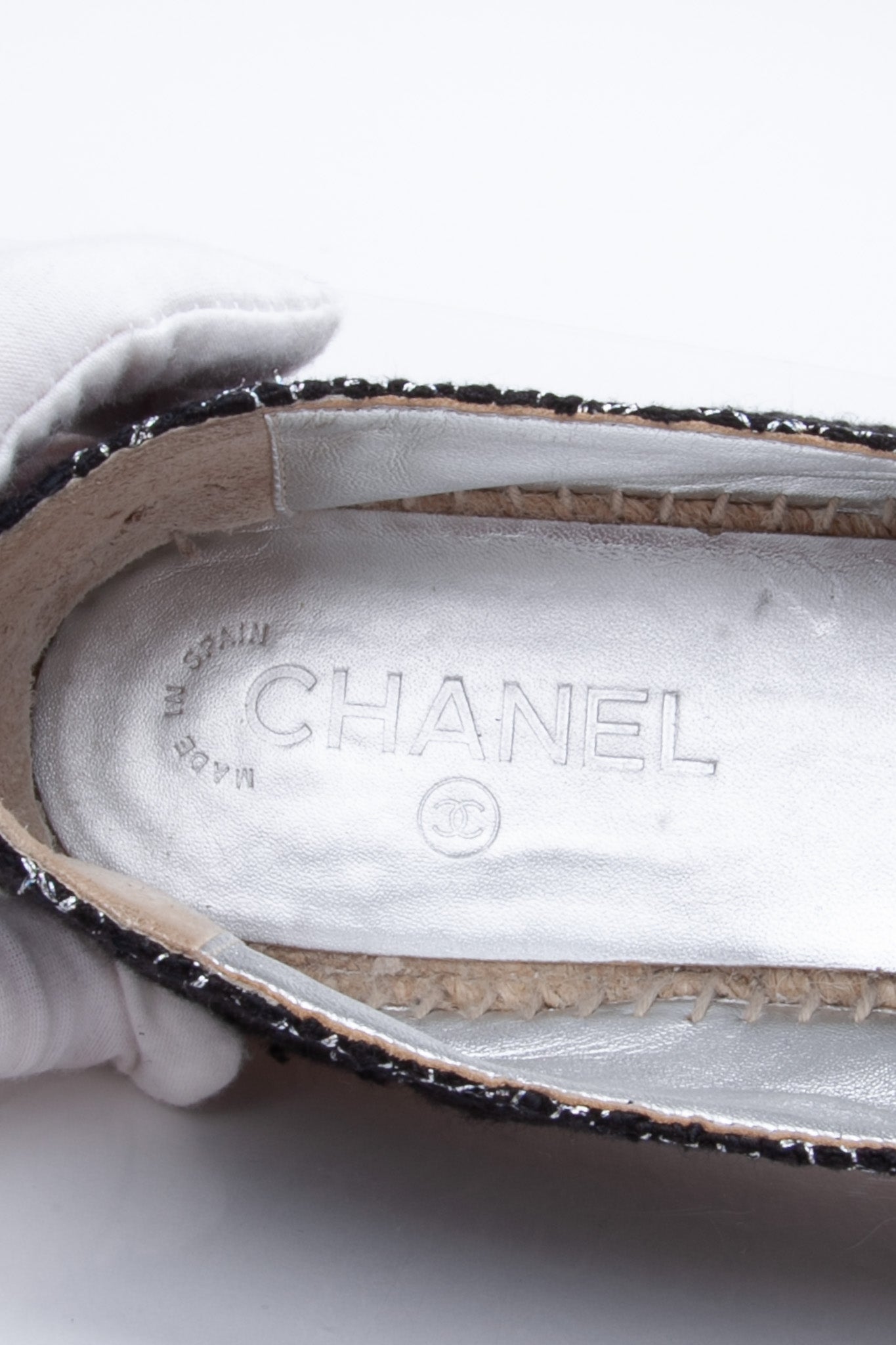 CHANEL Black Silver CC Espadrilles 41