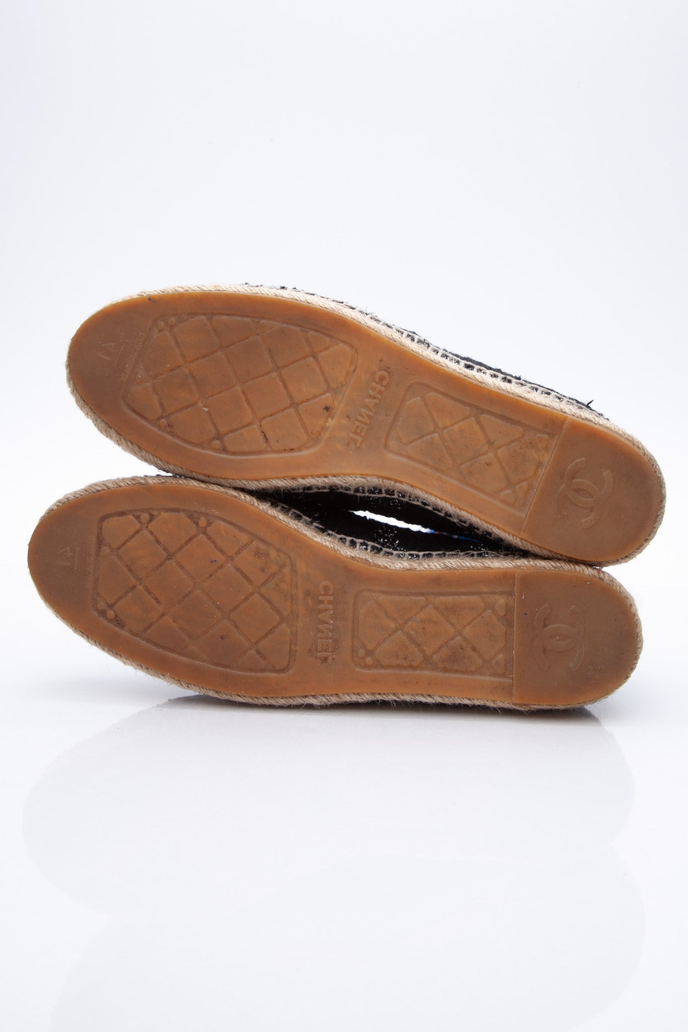 CHANEL Black Silver CC Espadrilles 41