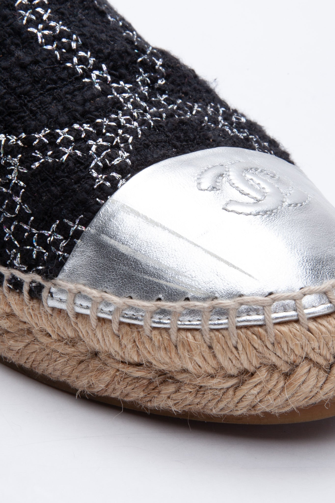 CHANEL Black Silver CC Espadrilles 41