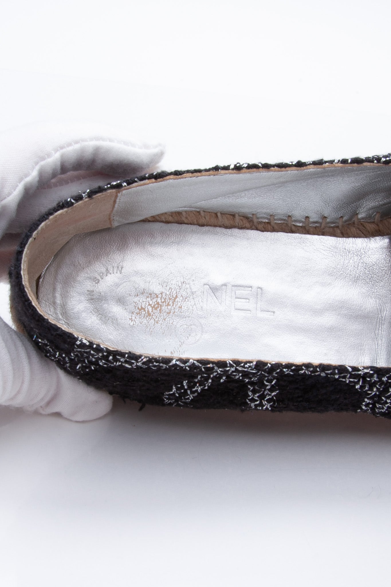 CHANEL Black Silver CC Espadrilles 41