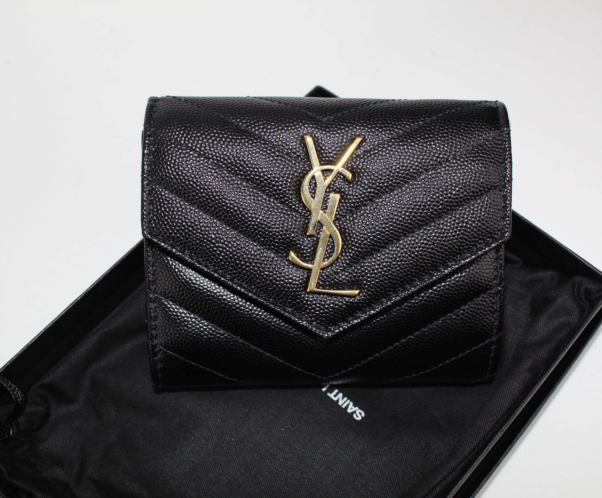 SAINT LAURENT V FLAP MONOGRAM WALLET
