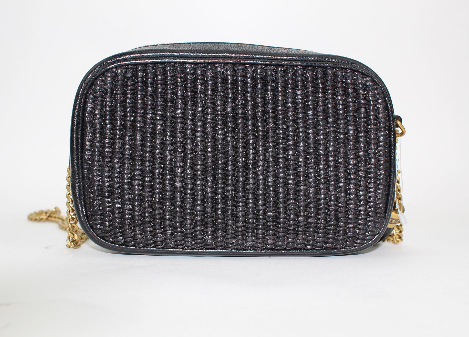 SAINT LAURENT LOU MINI BAG IN RAFFIA AND VINTAGE LEATHER
