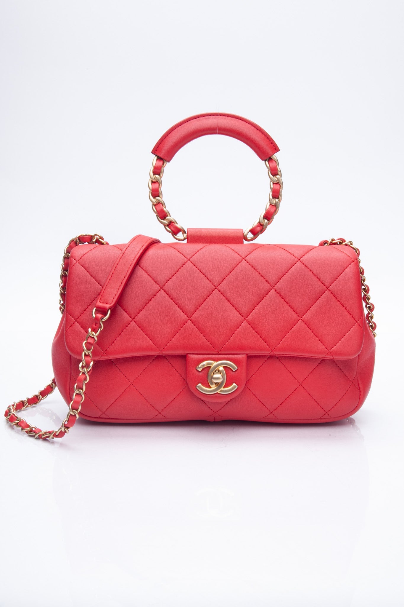 CHANEL Medium in The Loop Red Quilted Lambskin Leather Flap Bag