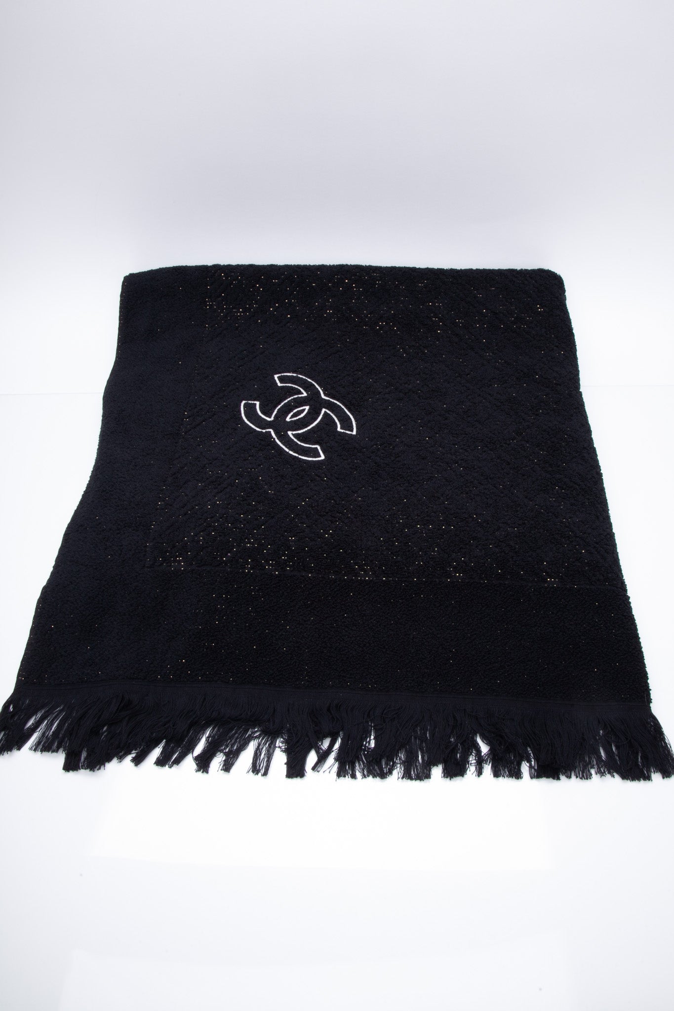 CHANEL CC Logo Black Beach Towel