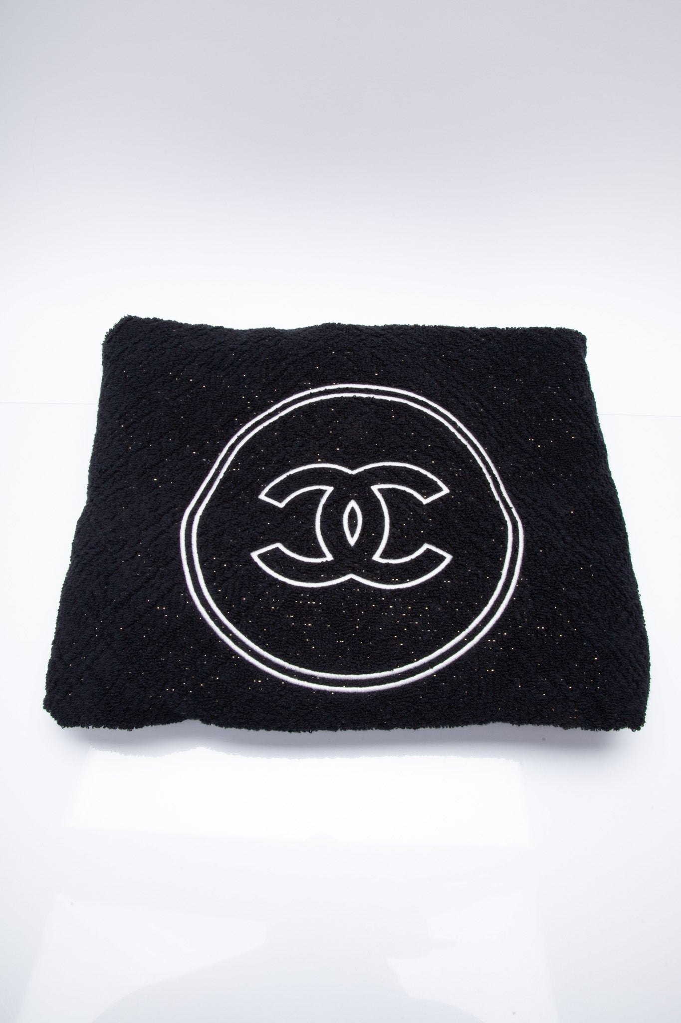 CHANEL CC Logo Black Beach Towel