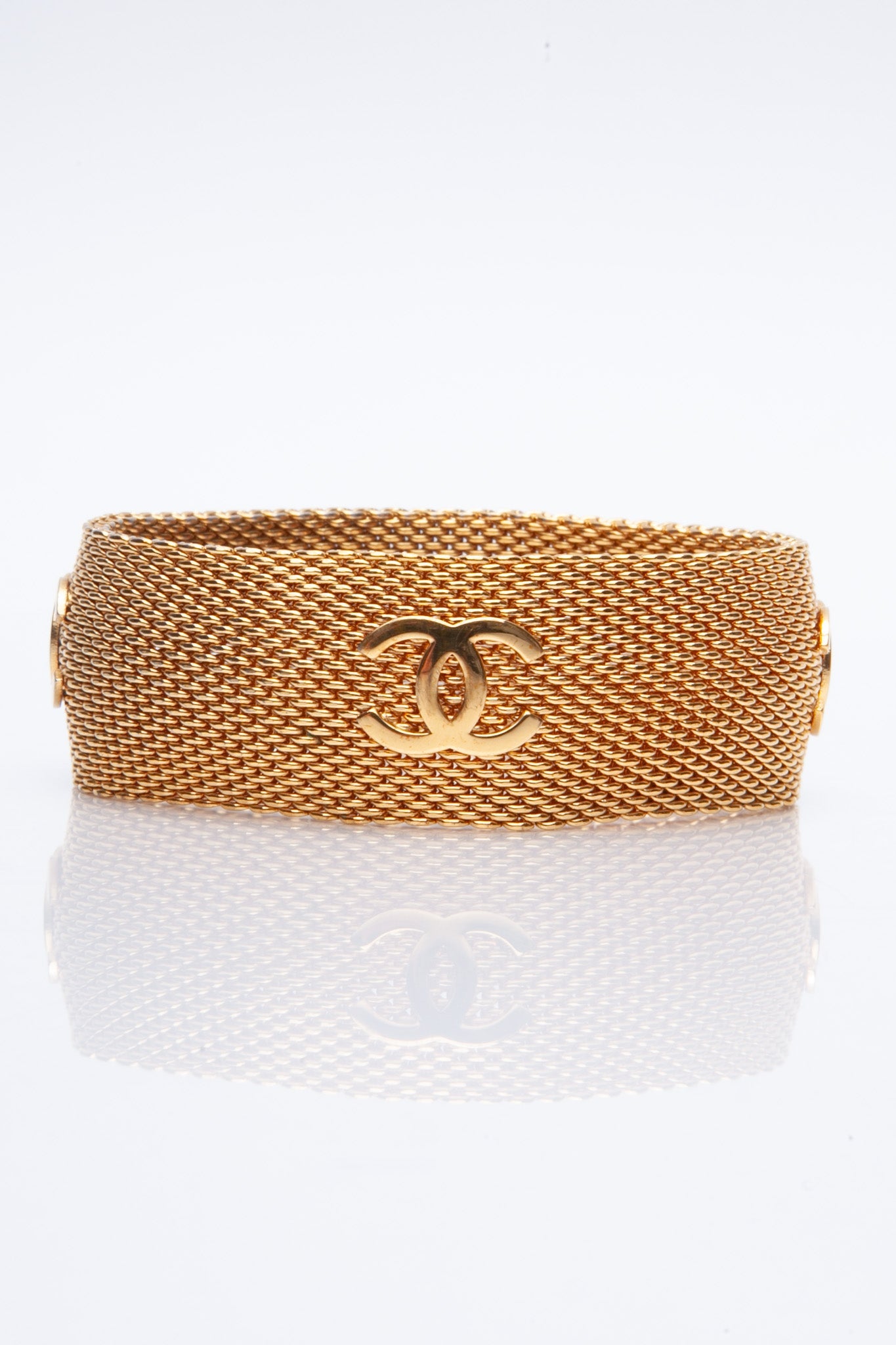 CHANEL CC Gold Plated Mesh Bangle Bracelet Vintage