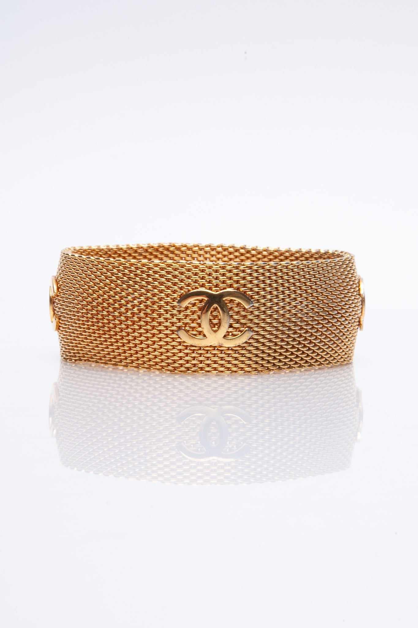 CHANEL CC Gold Plated Mesh Bangle Bracelet Vintage