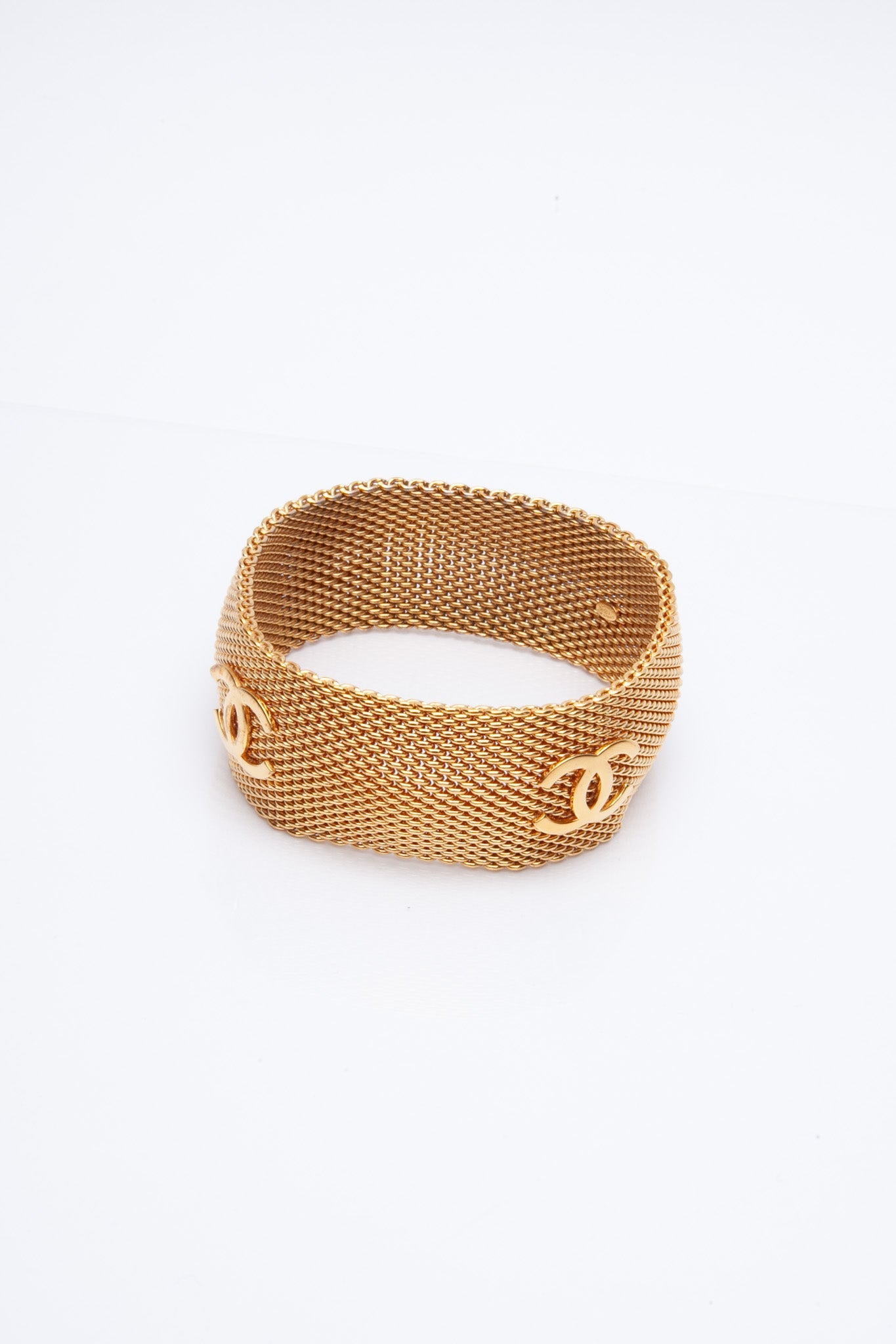 CHANEL CC Gold Plated Mesh Bangle Bracelet Vintage