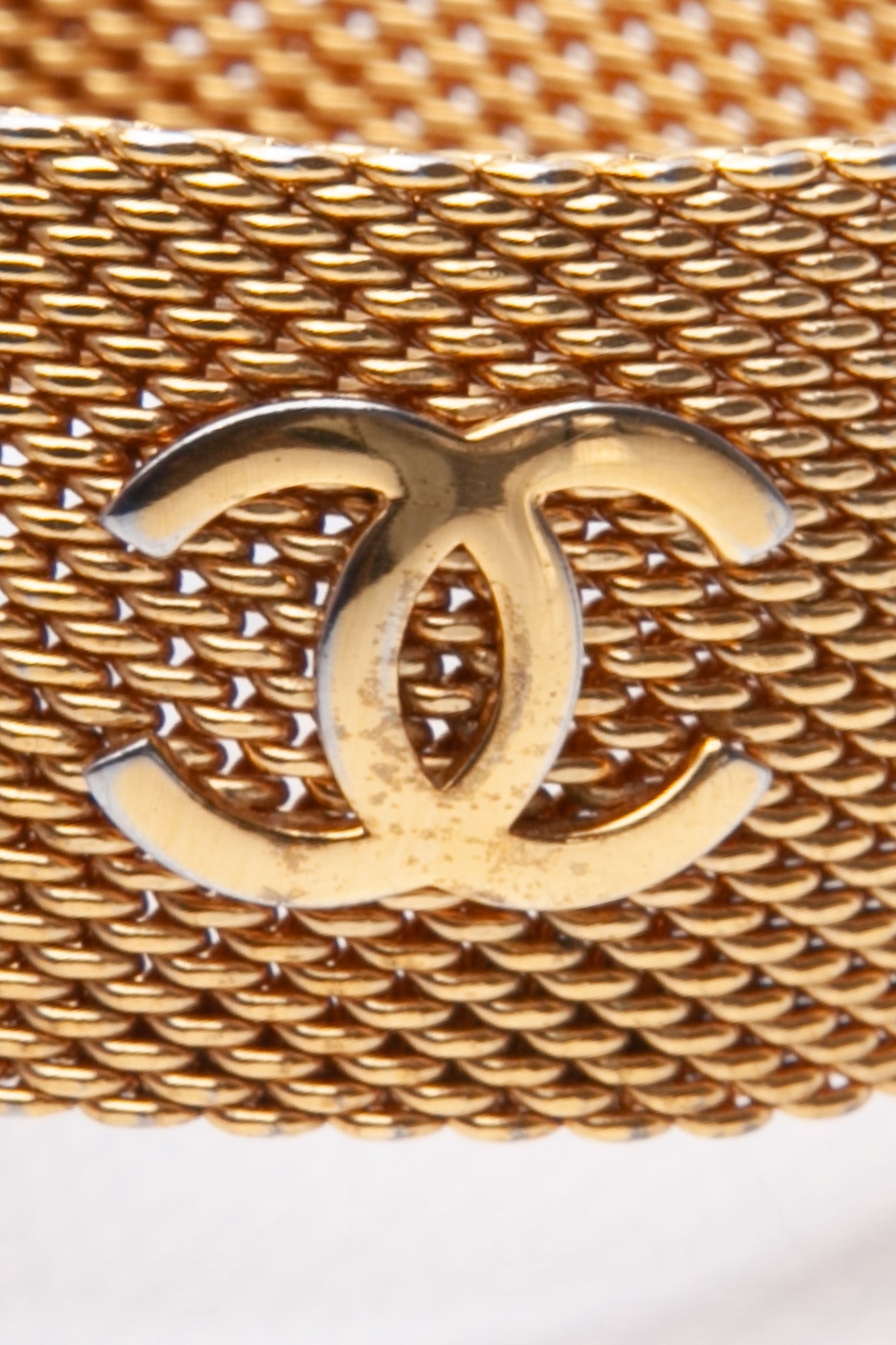 CHANEL CC Gold Plated Mesh Bangle Bracelet Vintage