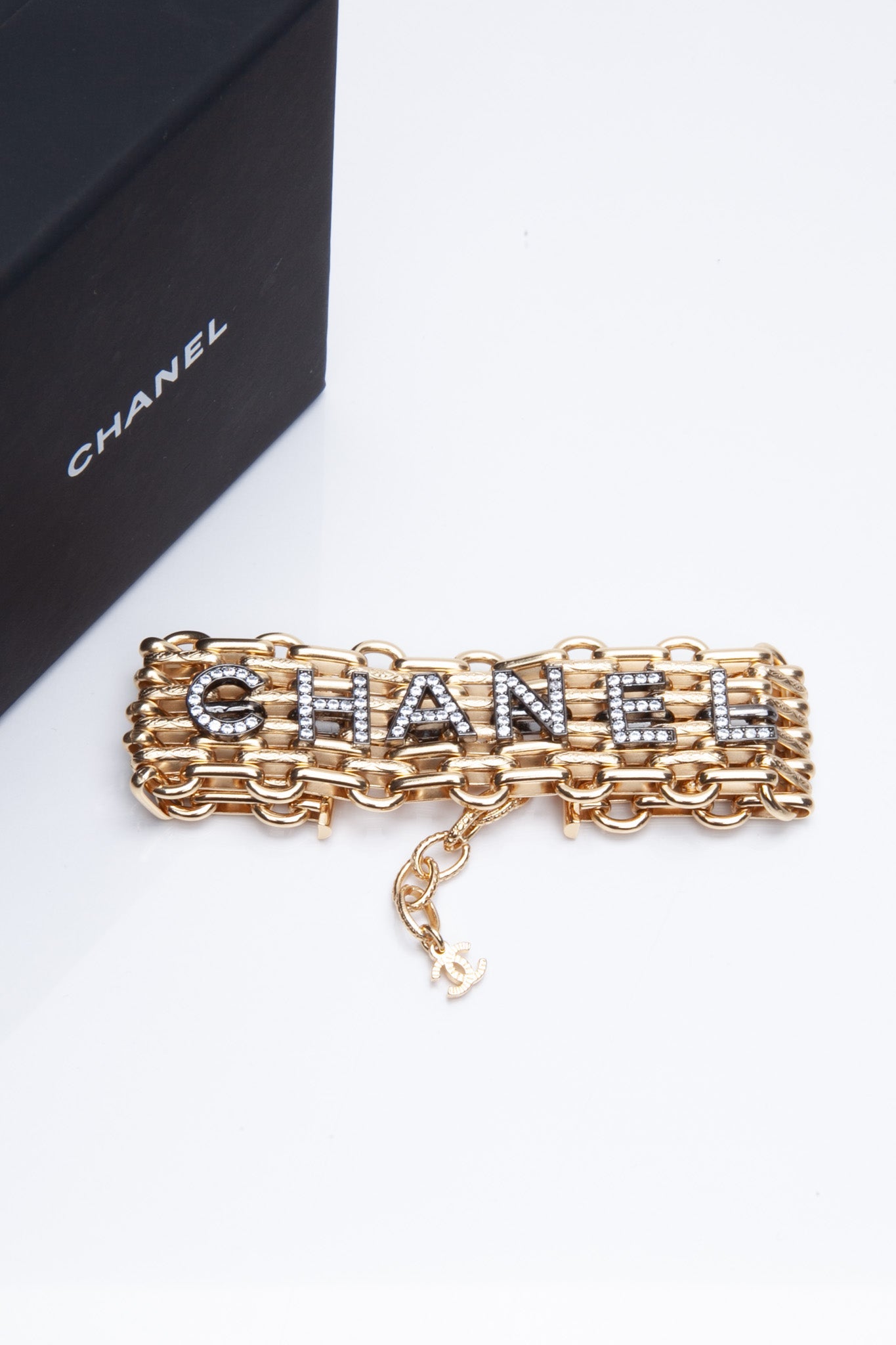 CHANEL Gold Silver Crystal Bracelet