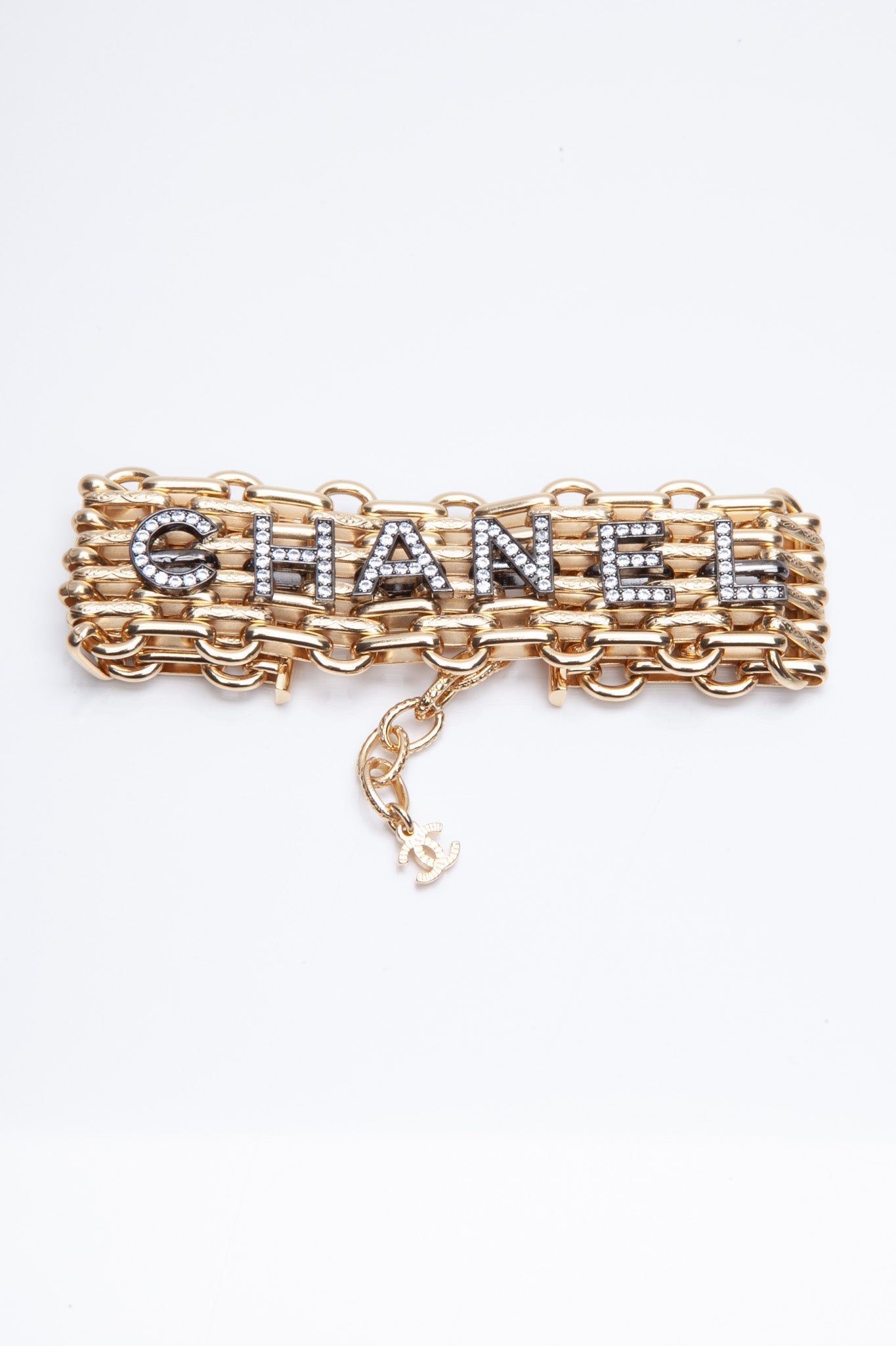 CHANEL Gold Silver Crystal Bracelet