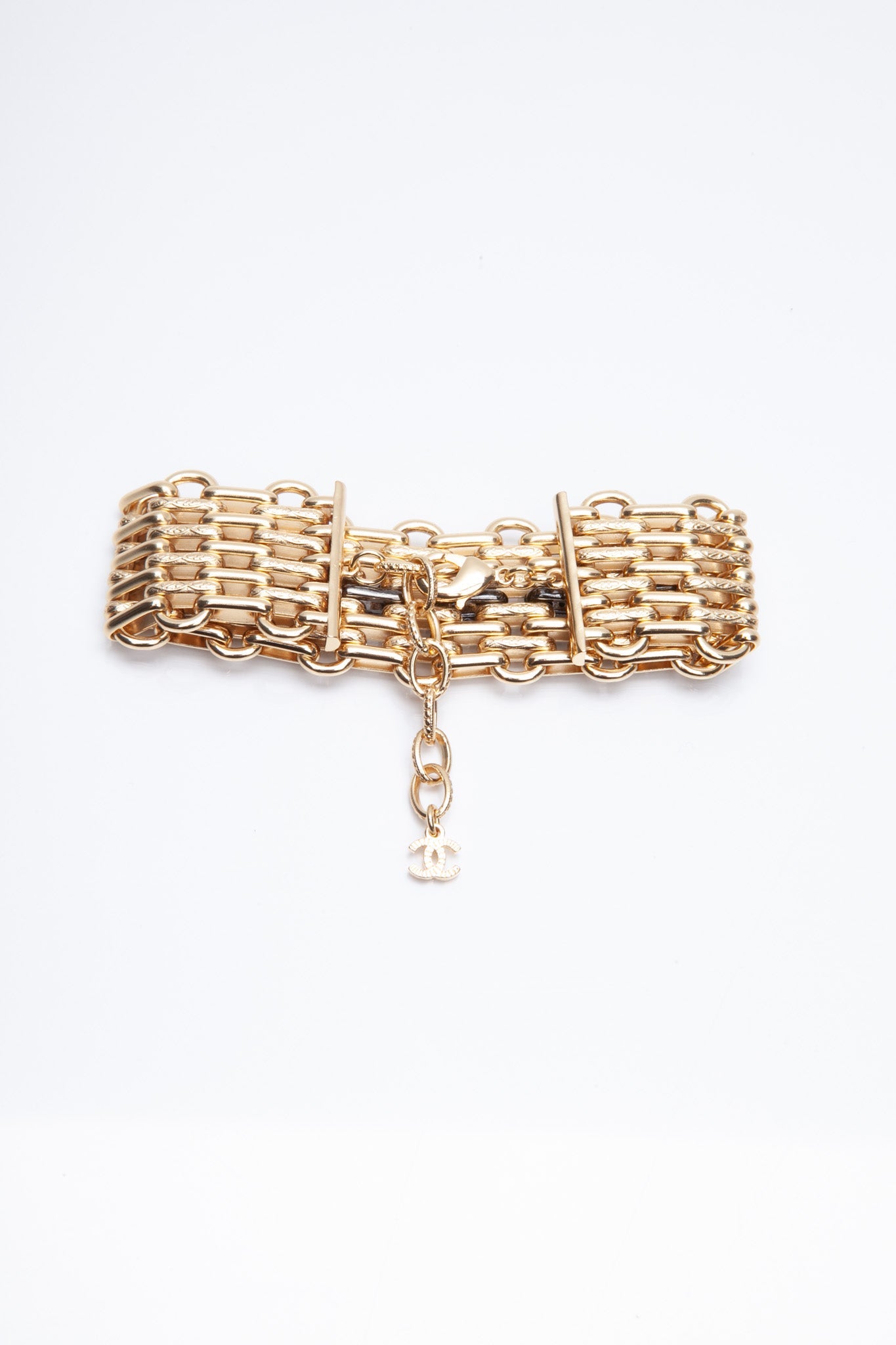 CHANEL Gold Silver Crystal Bracelet