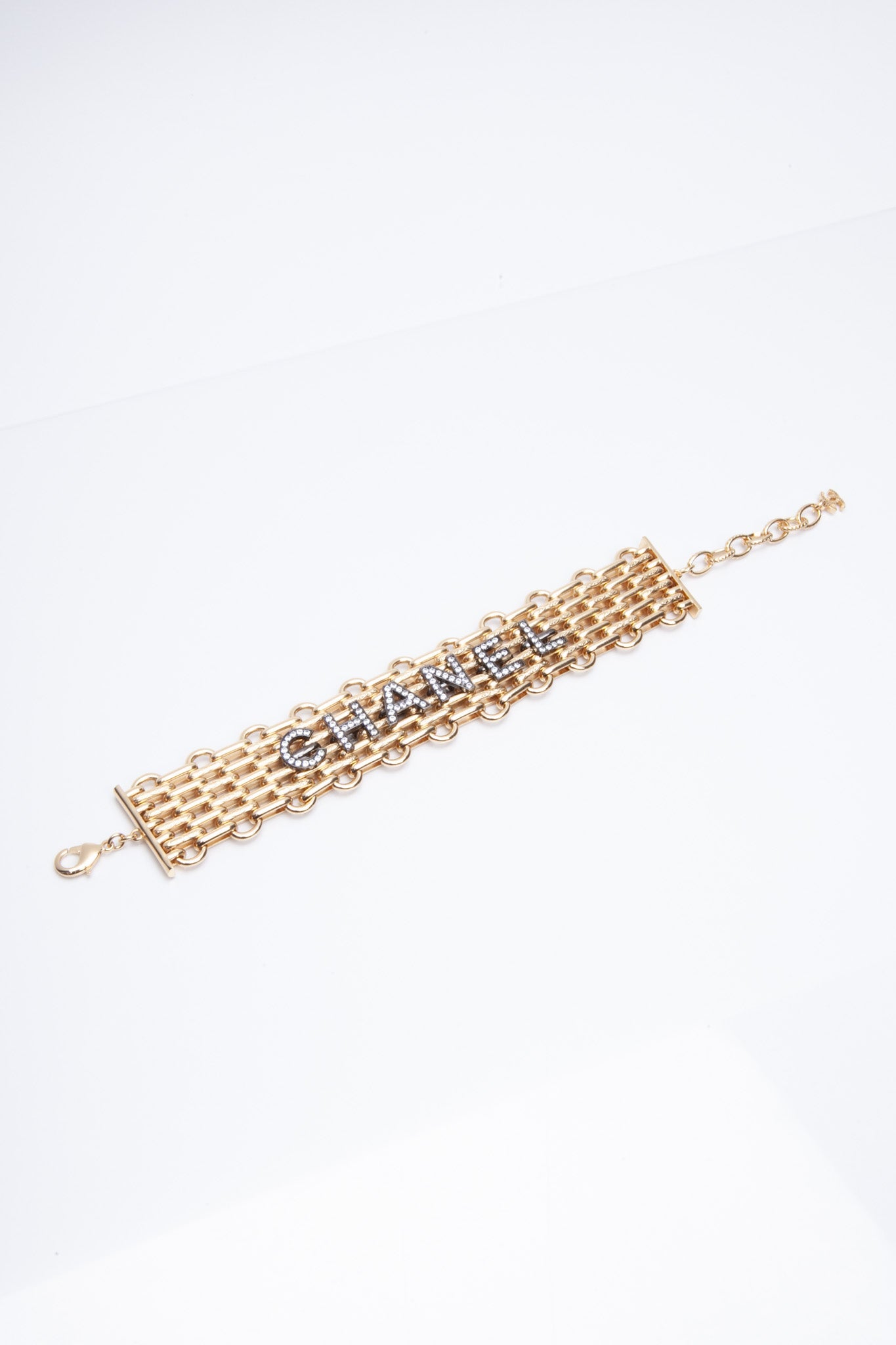 CHANEL Gold Silver Crystal Bracelet