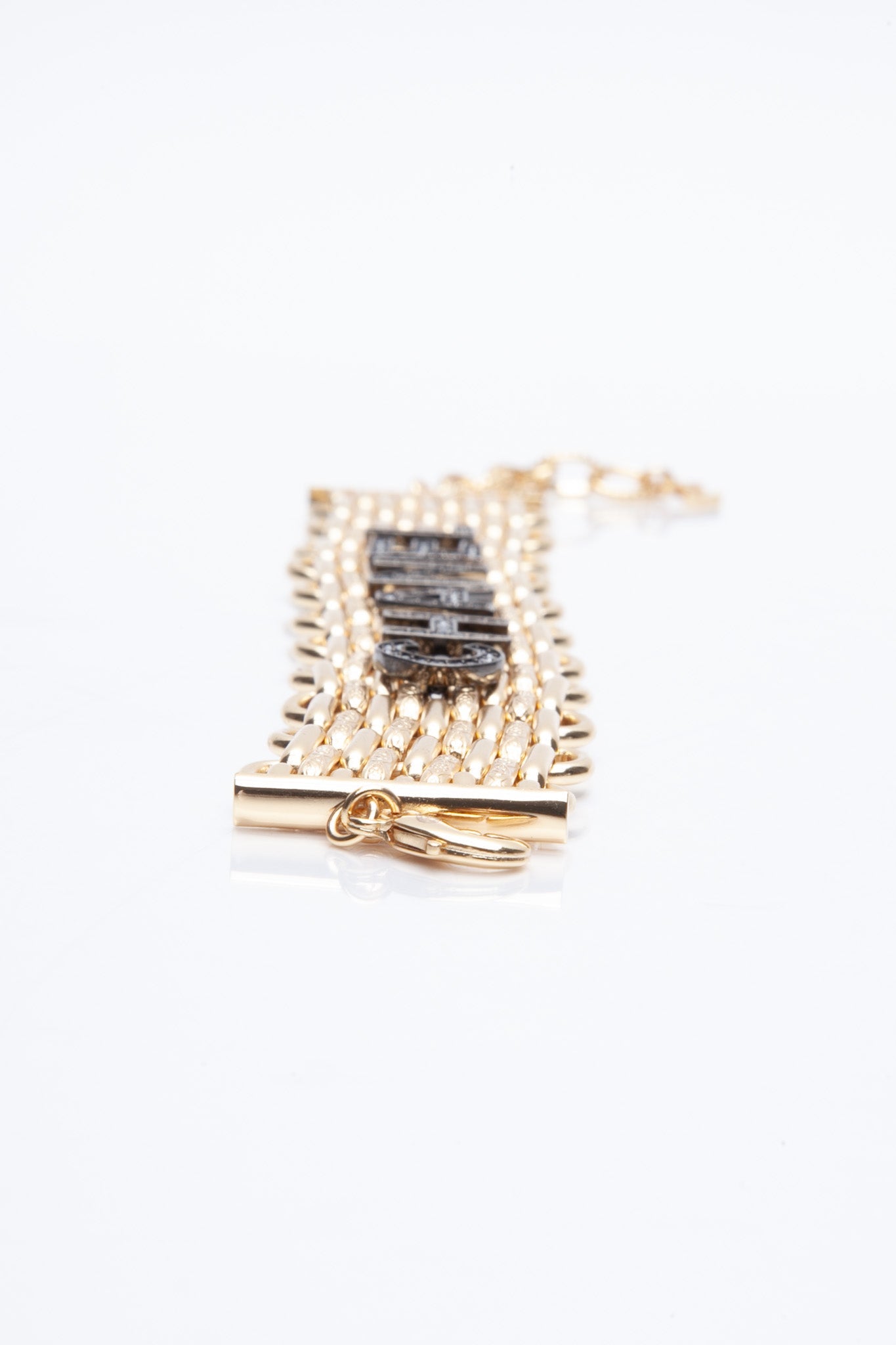 CHANEL Gold Silver Crystal Bracelet
