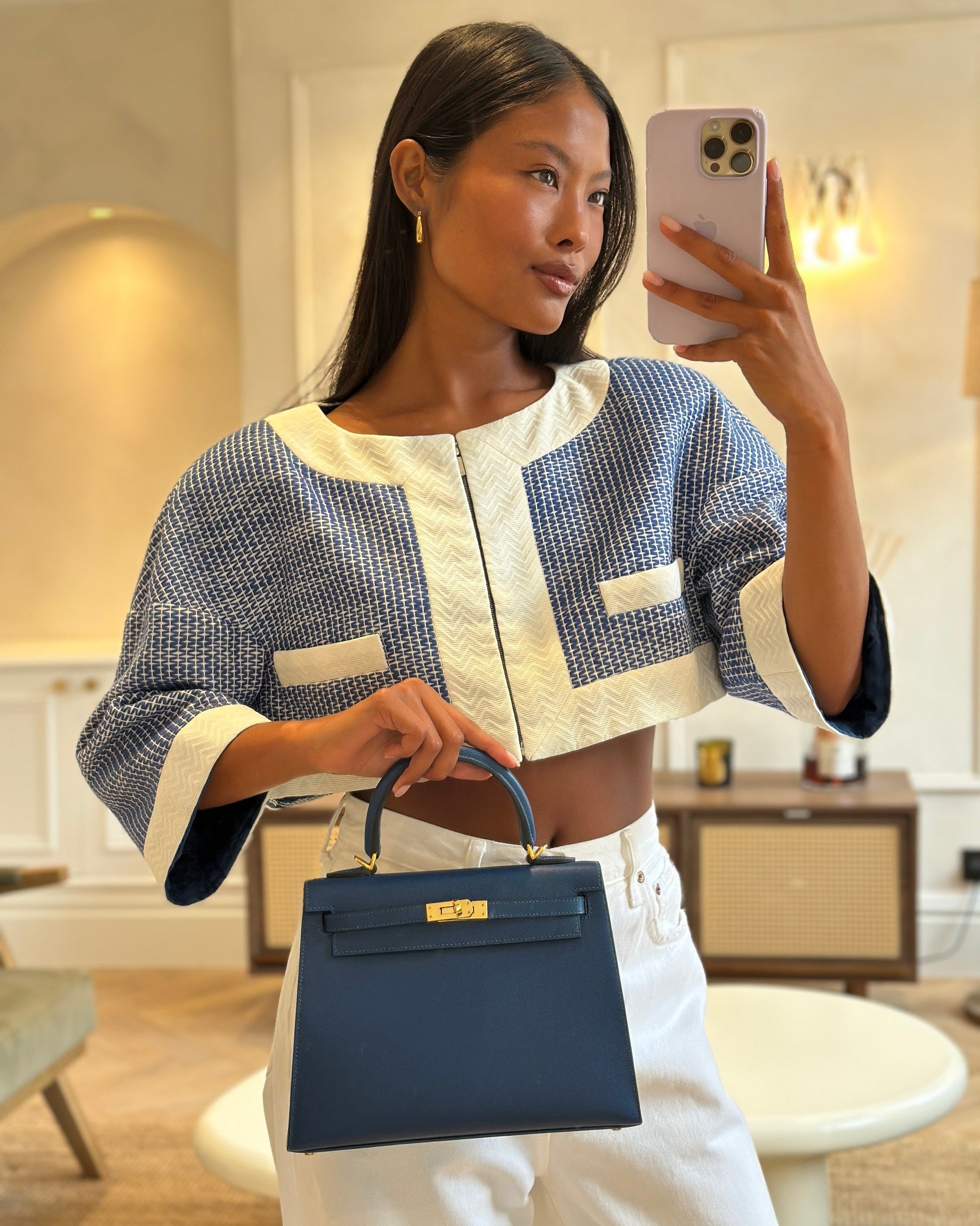 Hermes Kelly 25cm Sellier Bag in Deep Blue Madame Leather with Gold Hardware